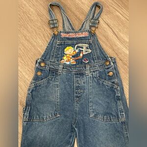 VTG Bob The Builder Winter Games Hockey Denim Toddler Bib Overalls Y2K Size 4T